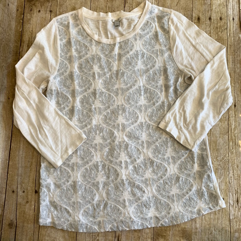 J. Crew 3/4 sleeve blouse with silver ribbon Sz M